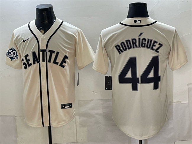 Men's Seattle Mariners #44 Julio Rodríguez Cream 50th Anniversary Alternate Stitched Baseball Jersey